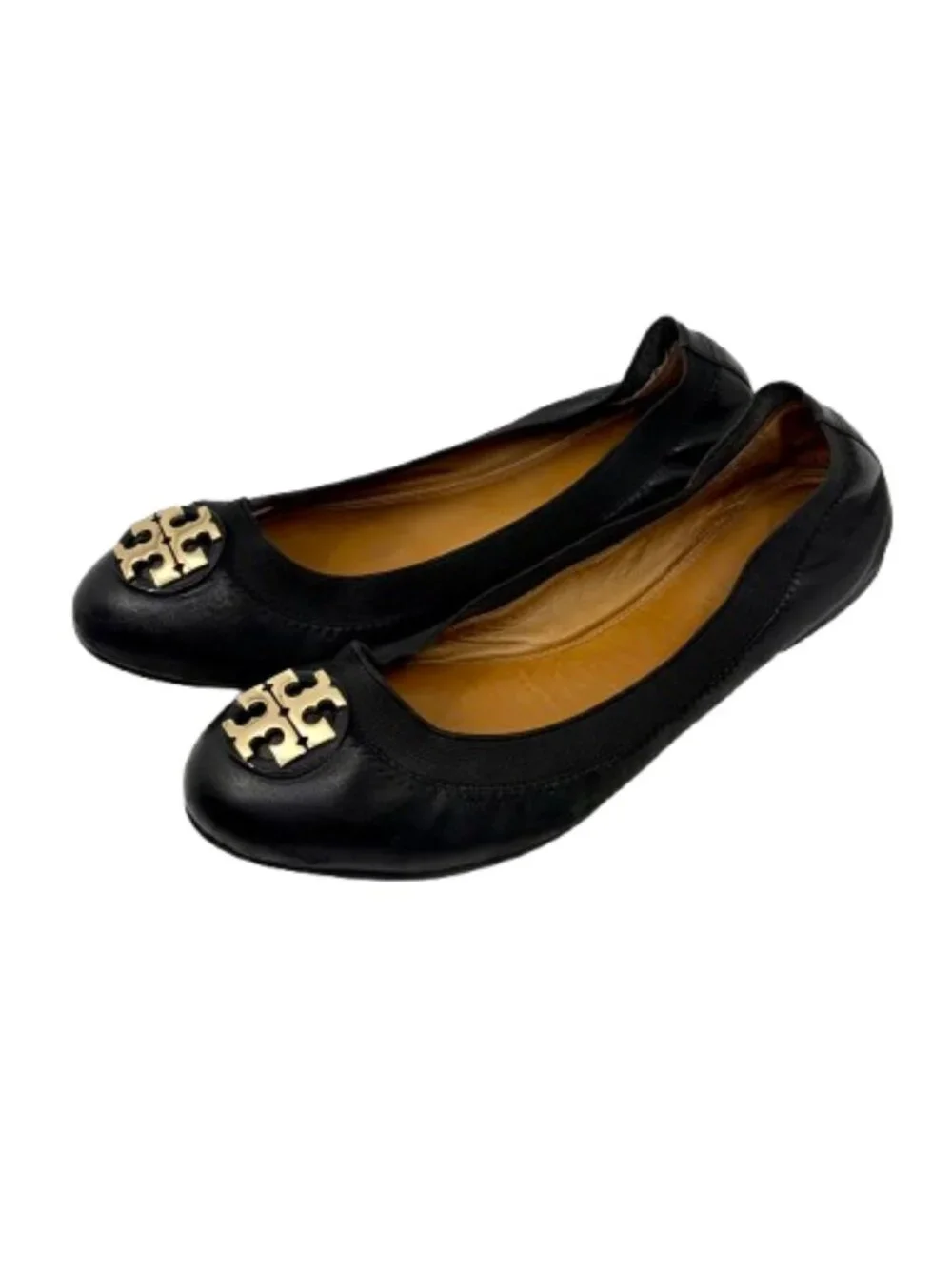 TORY BURCH~Claire Elastic Leather Ballet Flats – Perfect Black / Gold – Size 8.5
